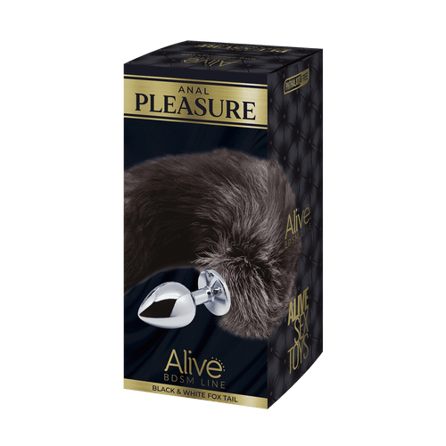 Alive - Metal Butt Plug with Fox Tail Size M - Black and White