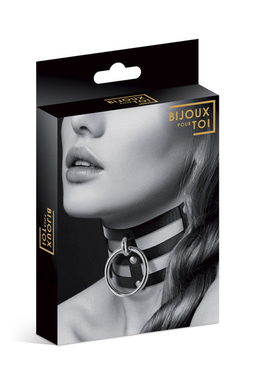 Bijoux Pour Toi - Strappy Collar with Ring - Black