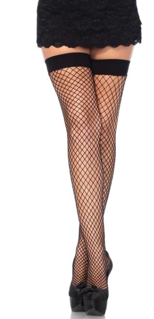 Black elastane fishnet hold-up stockings