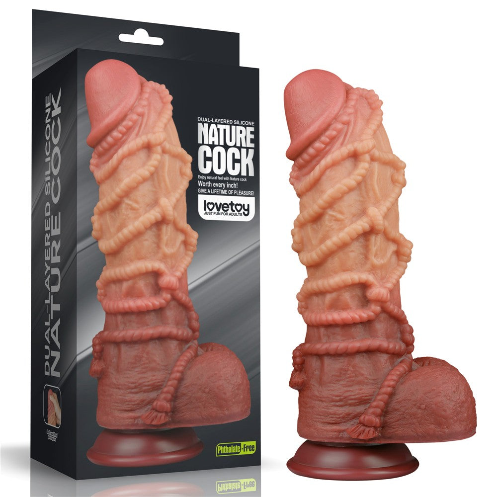 Pene in silicone platino a doppio strato da 10,5'' con corda