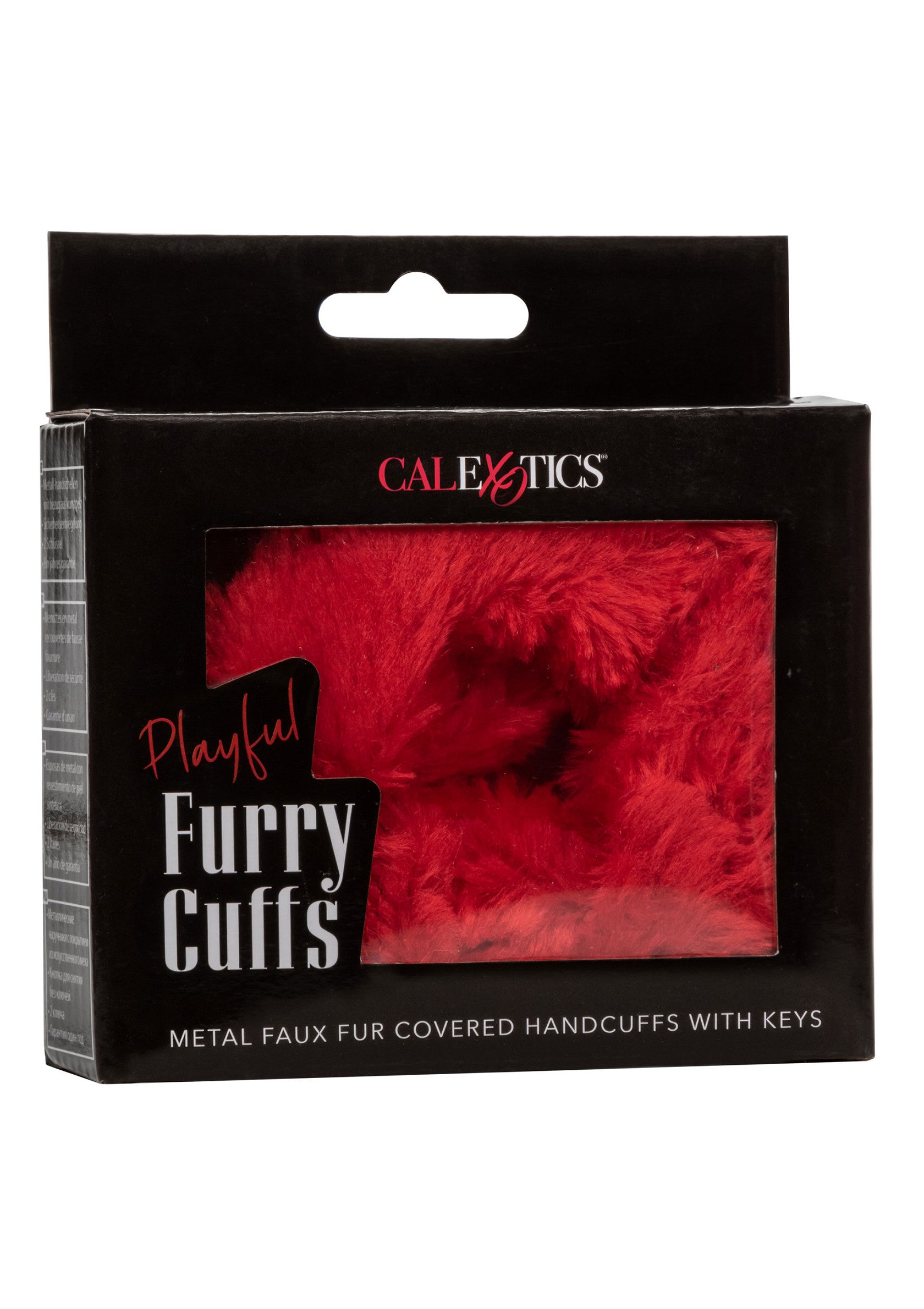 Playful red furry cuffs