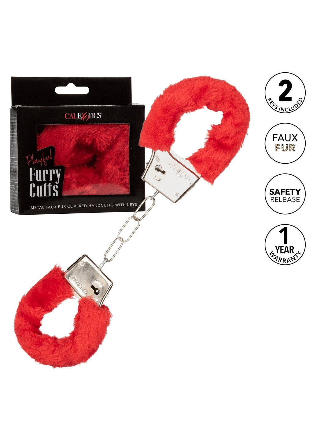 Playful red furry cuffs
