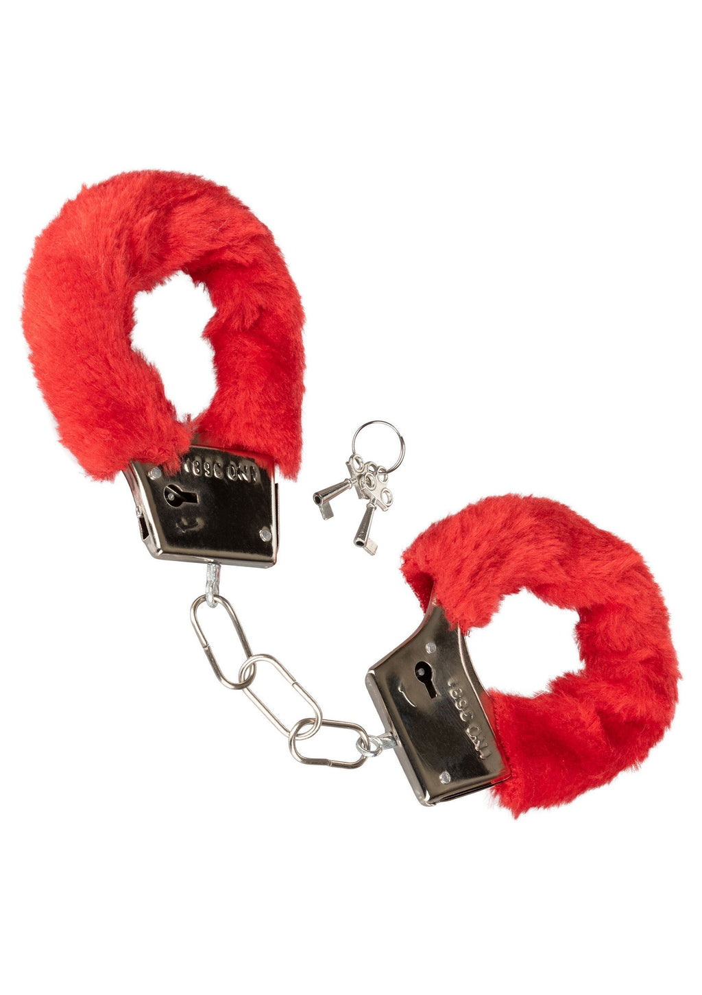 Playful red furry cuffs