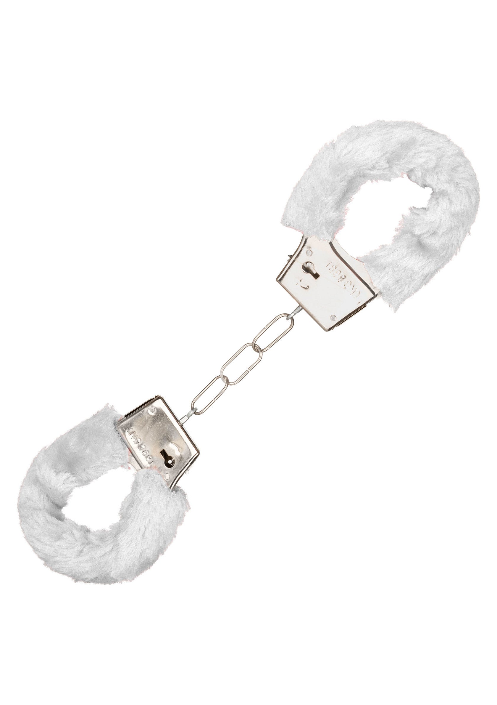 Playful white furry cuffs