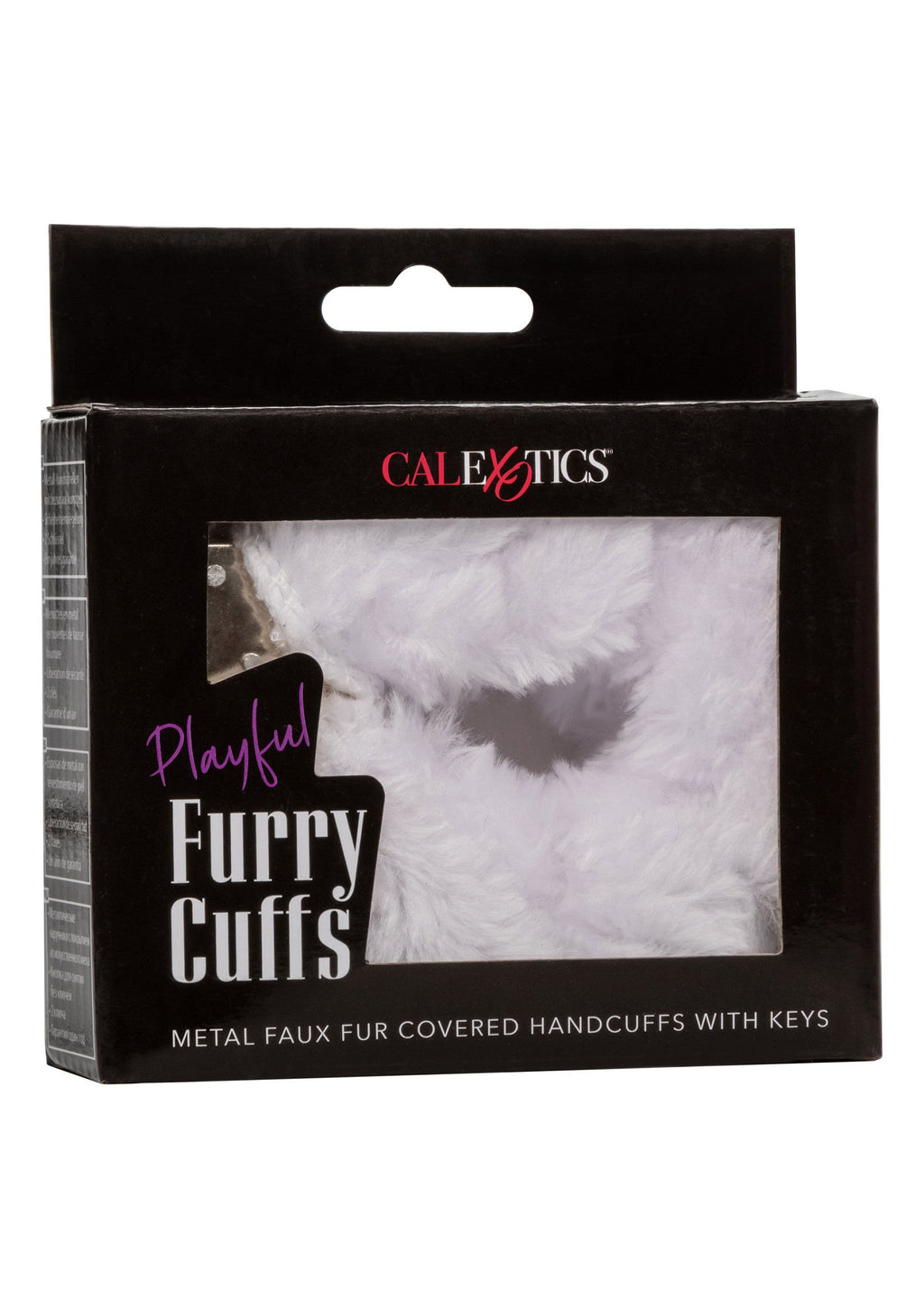 Playful white furry cuffs