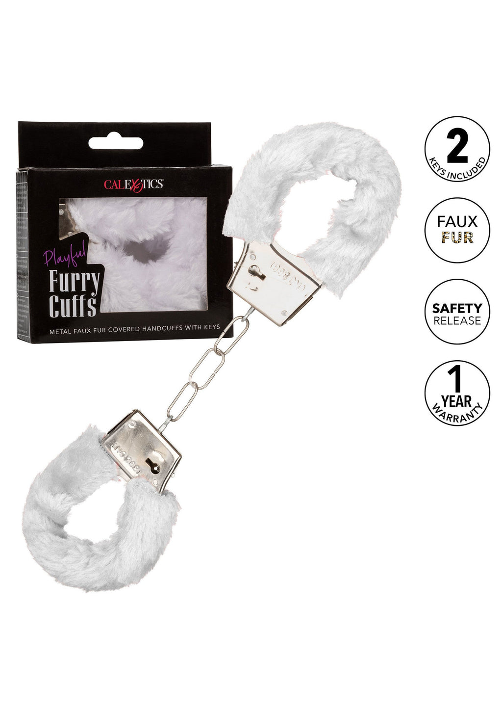 Playful white furry cuffs