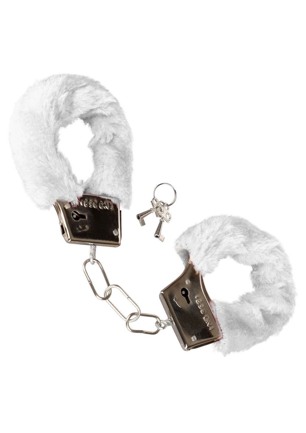 Playful white furry cuffs
