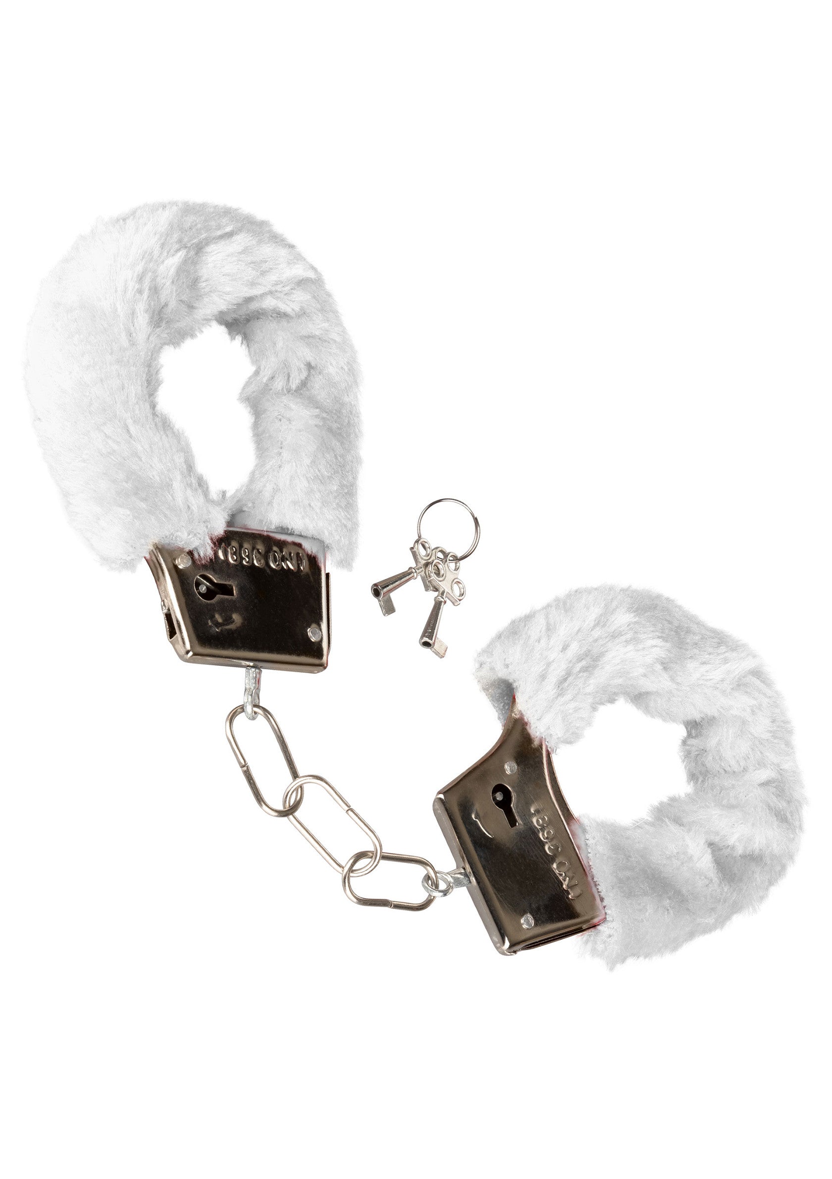 Playful white furry cuffs