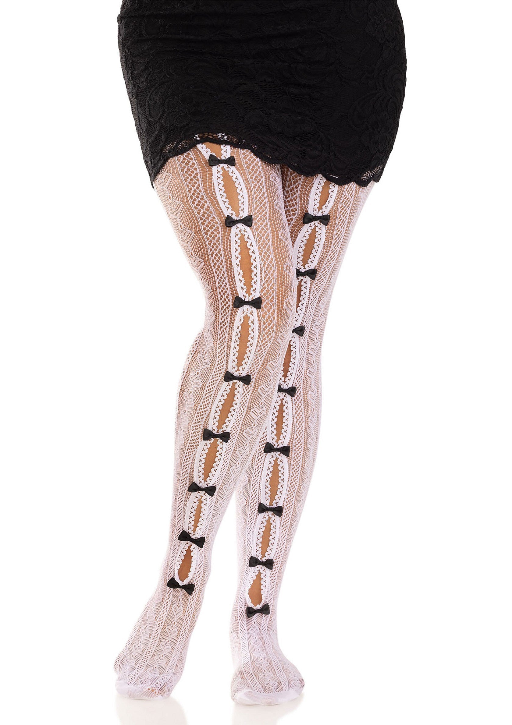 Sweetheart Striped Fishnet Tights white