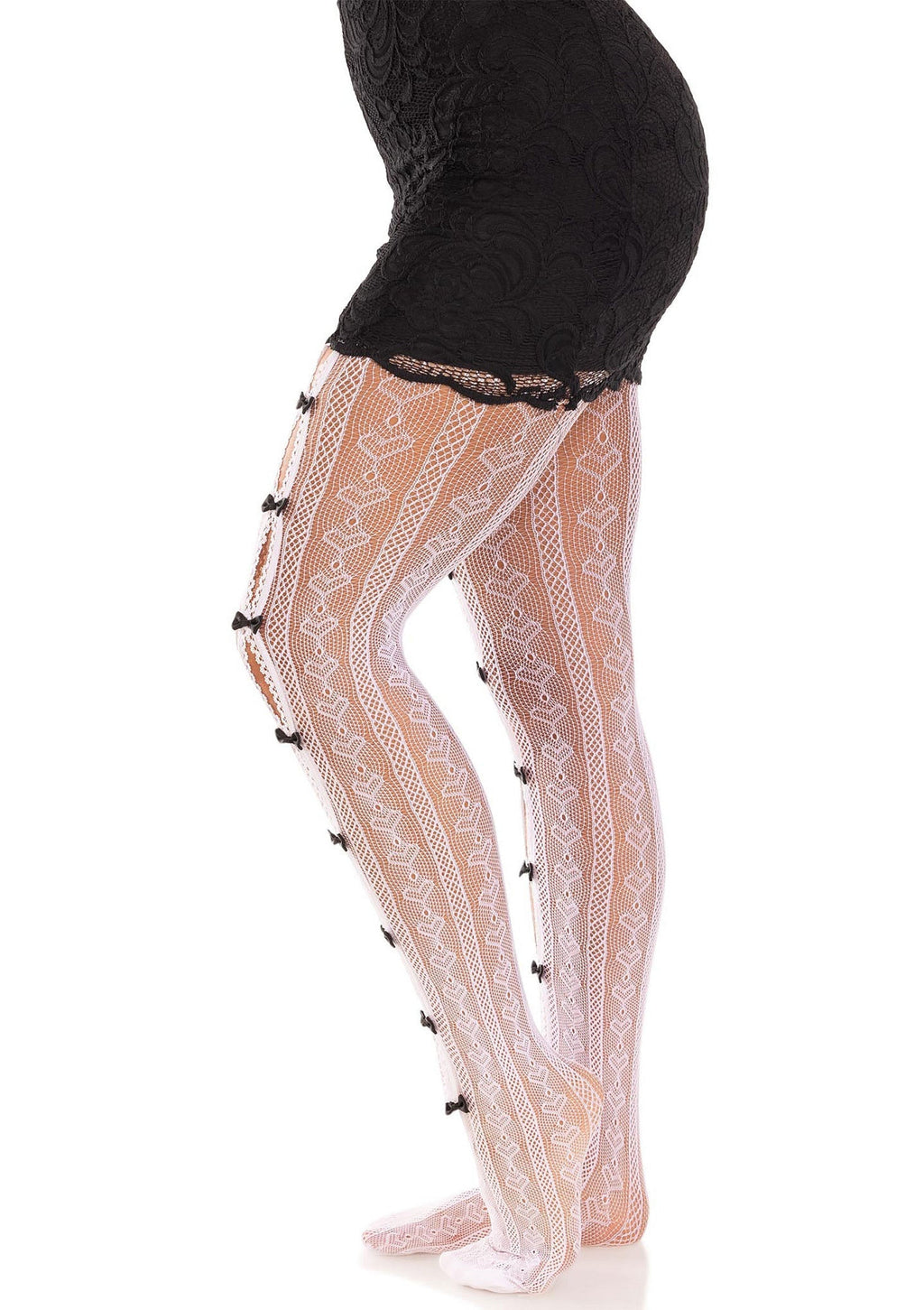 Sweetheart Striped Fishnet Tights white