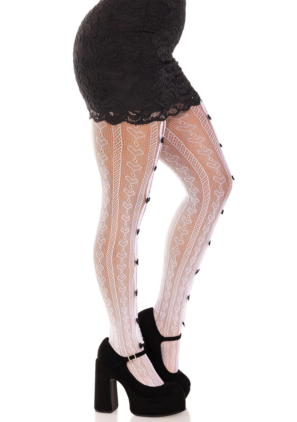 Sweetheart Striped Fishnet Tights white