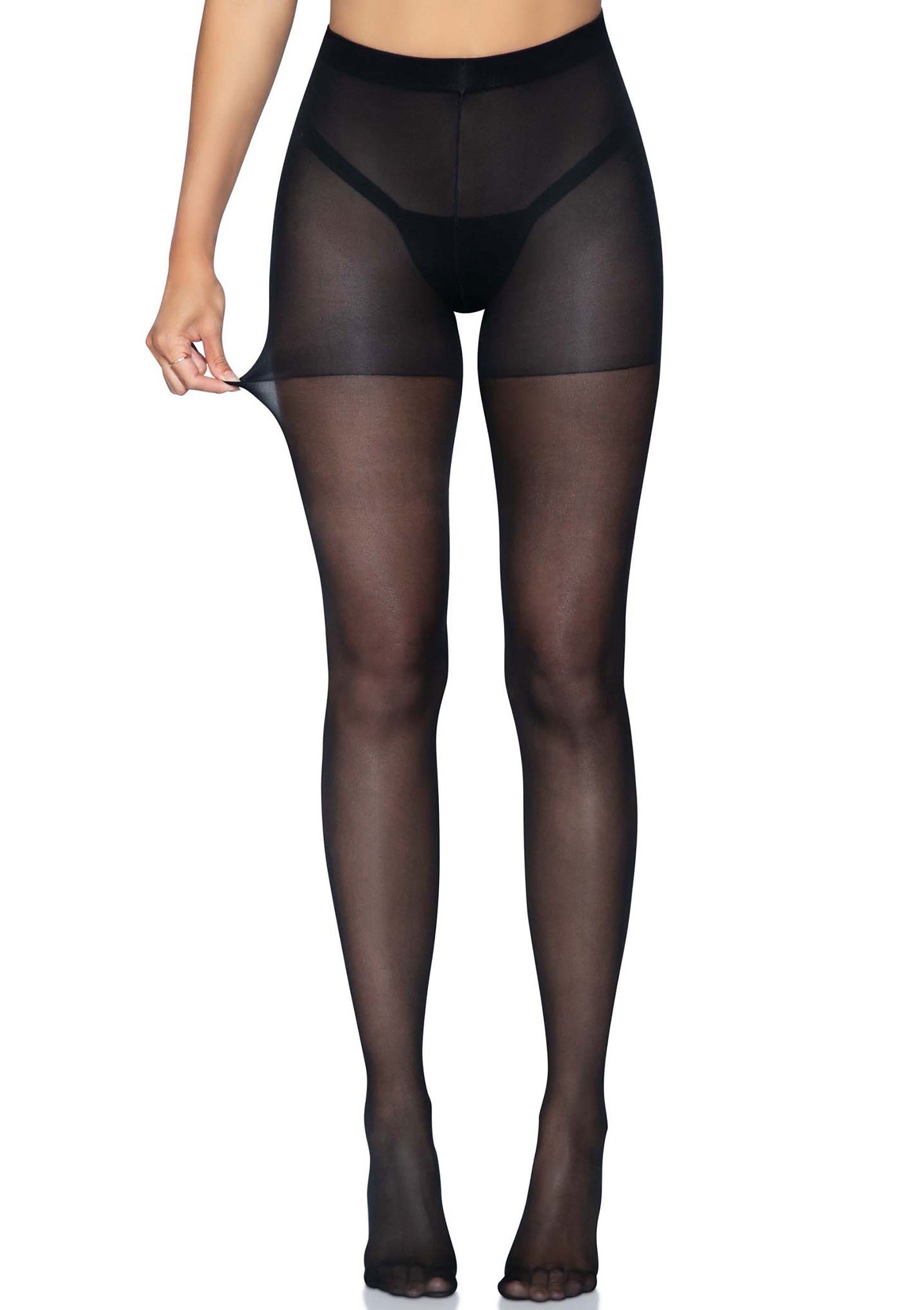 Black sheer crotchless tights with a rear opening