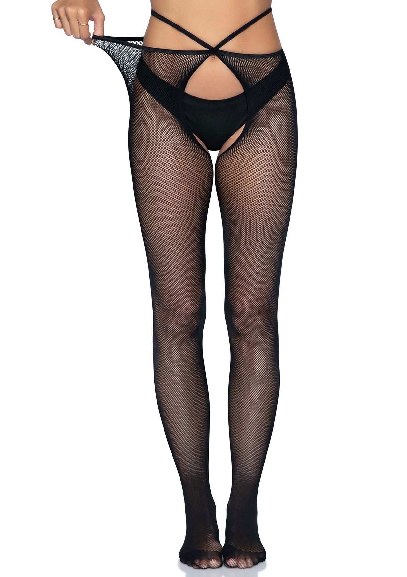 Black Micronet Strappy Footless Tights