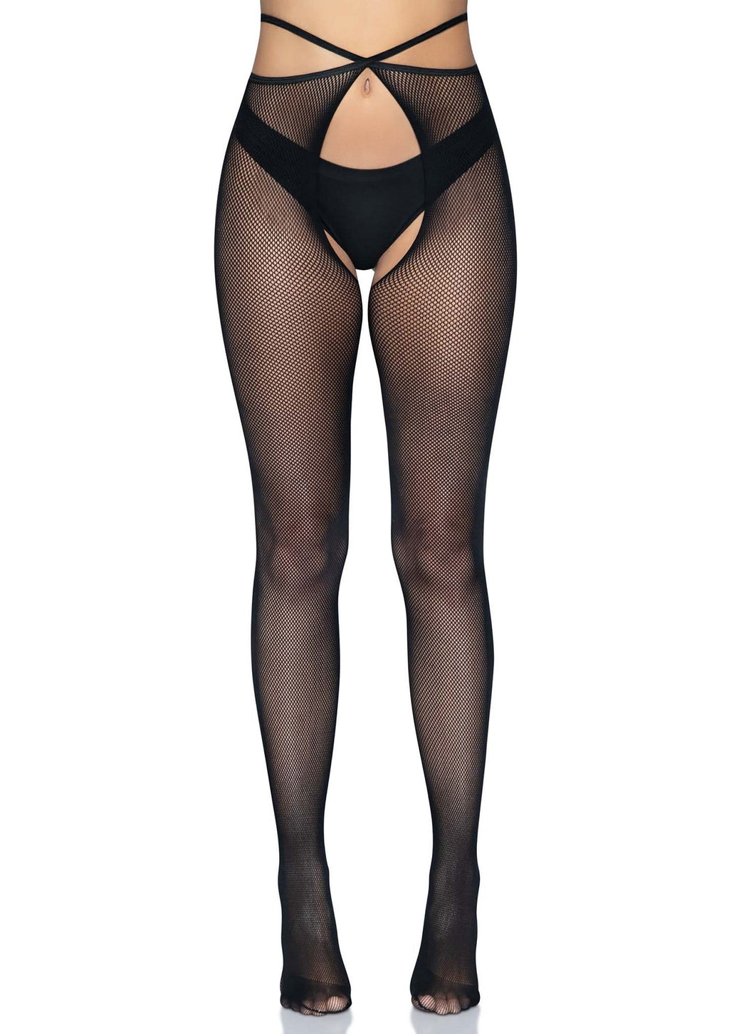 Black Micronet Strappy Footless Tights