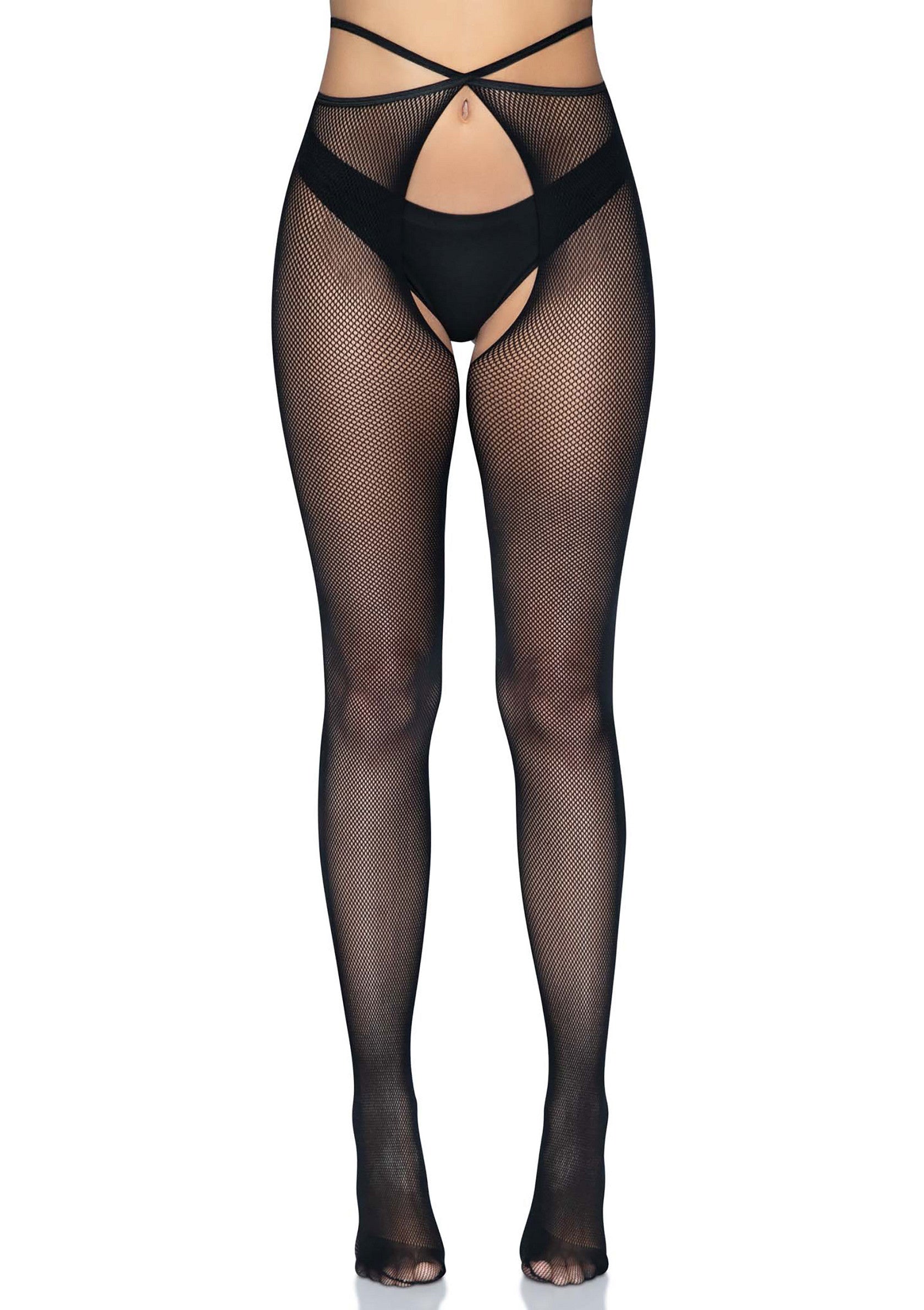 Black Micronet Strappy Footless Tights