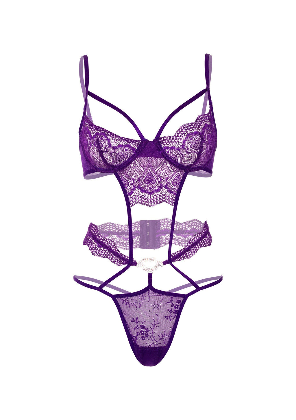 Heart lace teddy with purple jewel