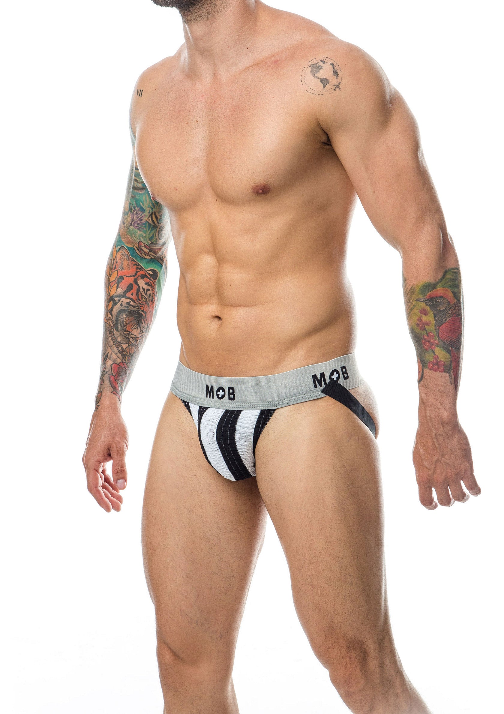 Classic white MOB striped jockstrap