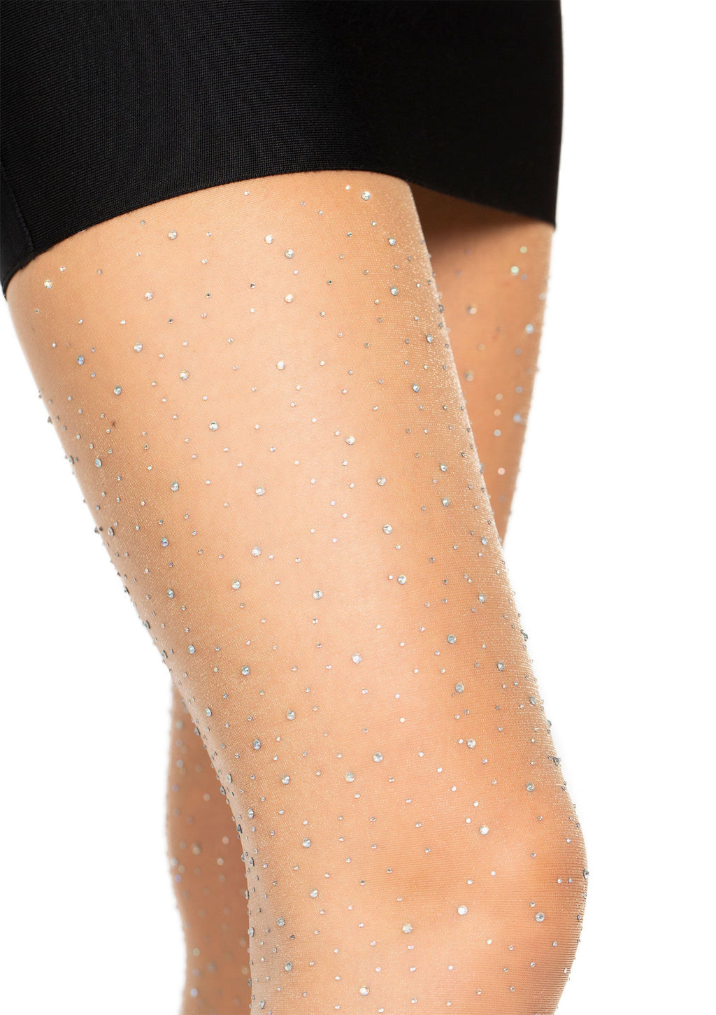 Sheer elastane tights with flesh-colored rhinestones