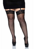 Plus Transparent Thigh-High Stockings with Black Lace Tops