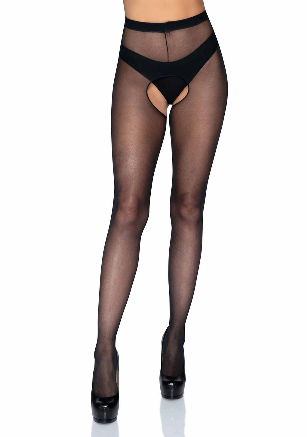 Black sheer stirrup tights