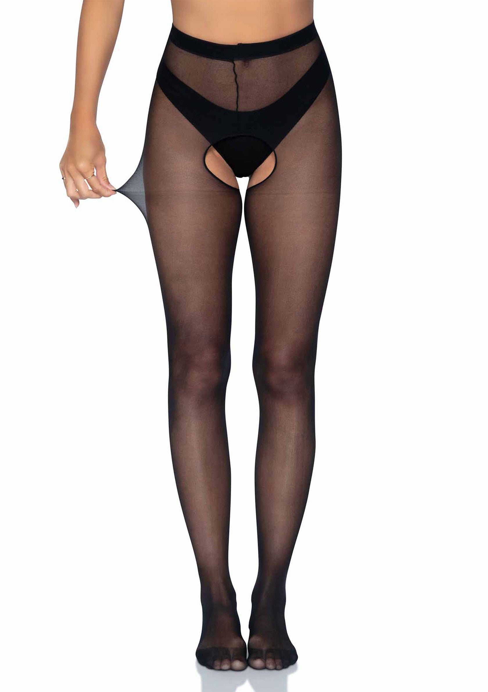 Black sheer stirrup tights