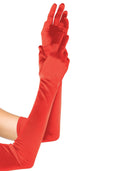 Extra-long red satin gloves