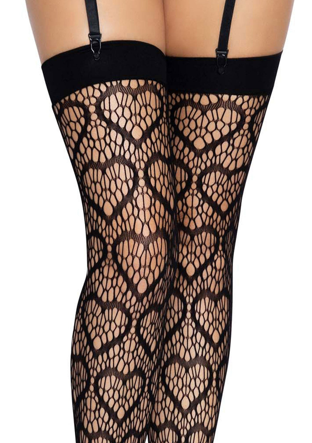 Black Heart Net Hold-Up Stockings