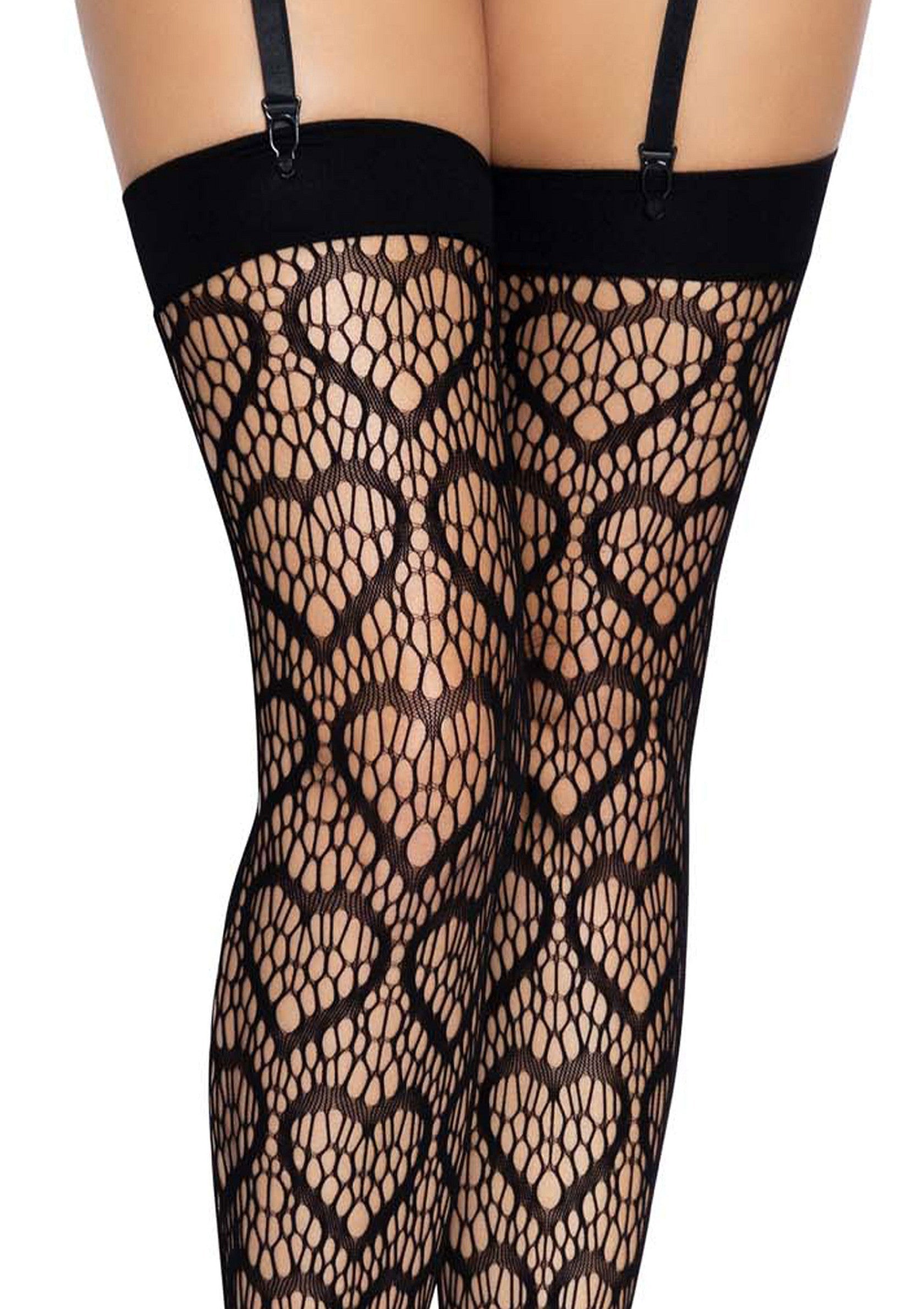 Black Heart Net Hold-Up Stockings