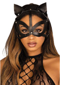 Black vegan leather studded cat mask