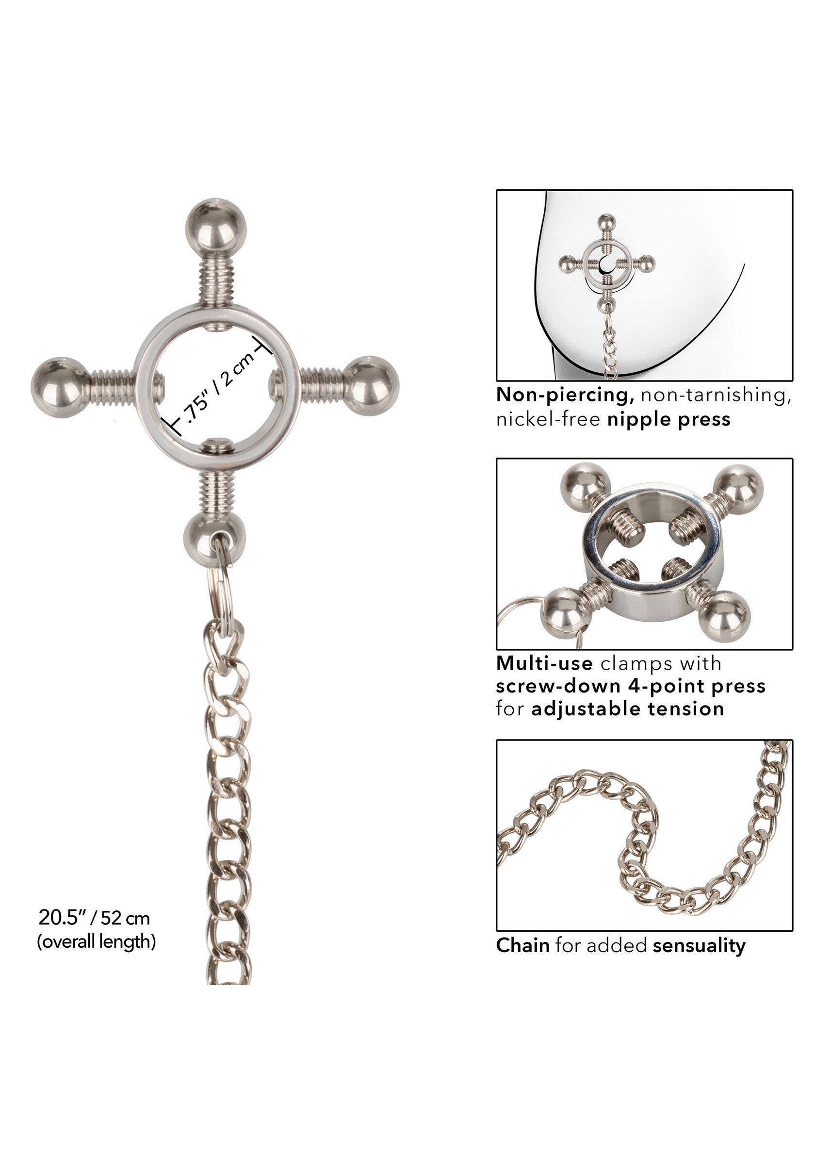 4-point nipple clamp with silver chain