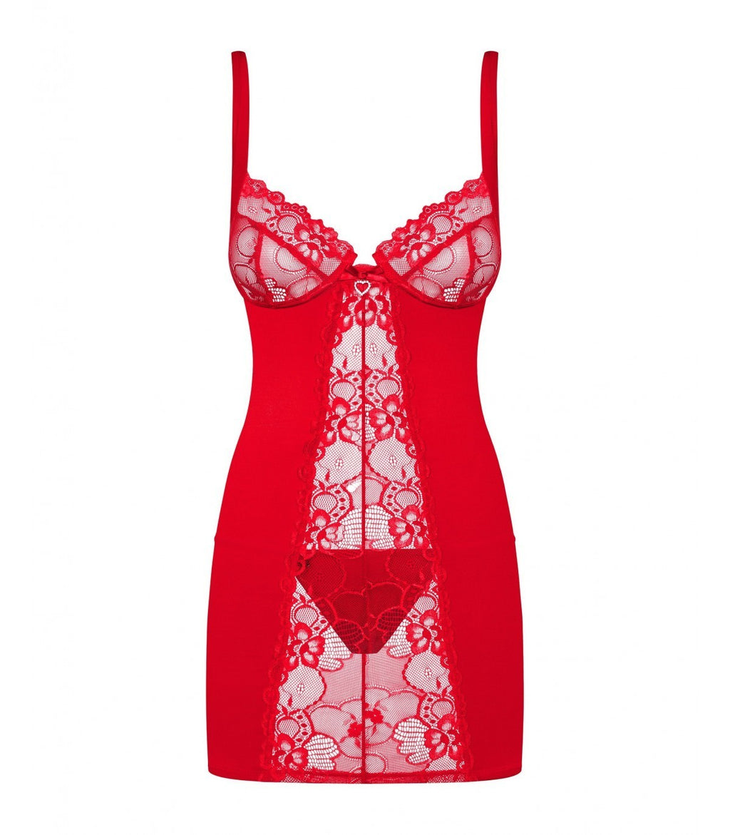 HEARTINA CHEMISE AND THONG RED S/M