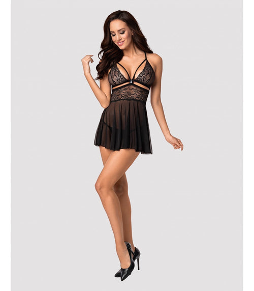 838-BAB-1 BLACK BABYDOLL AND THONG L/XL