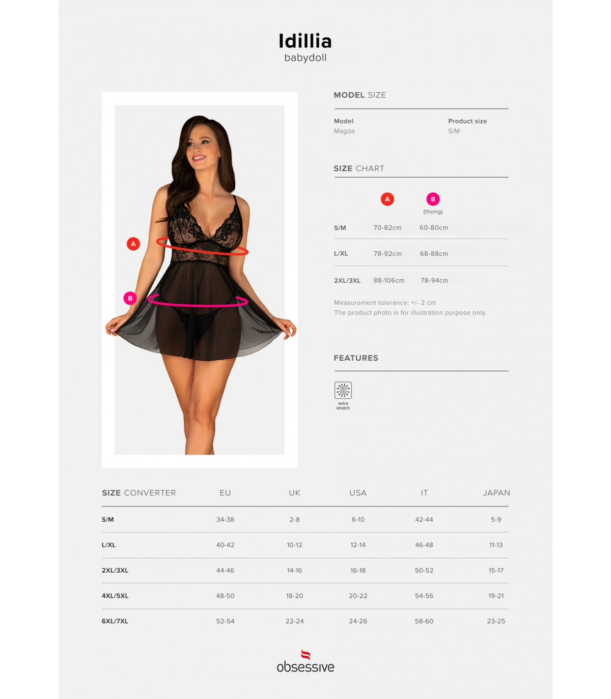 BABYDOLL AND THONG IDILLIA BLACK S/M