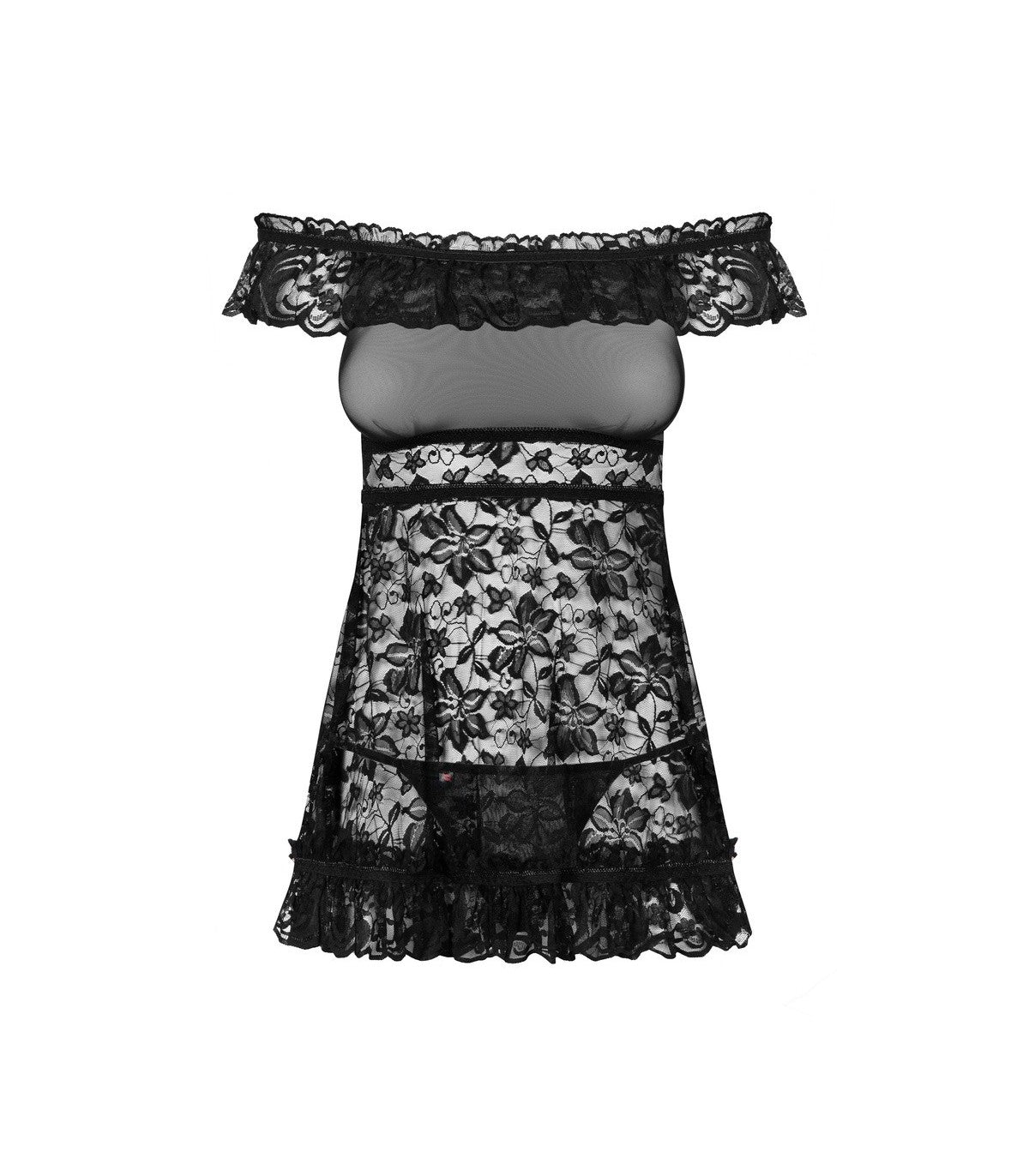 BLACK FLORAL SHIRT AND THONG L/XL