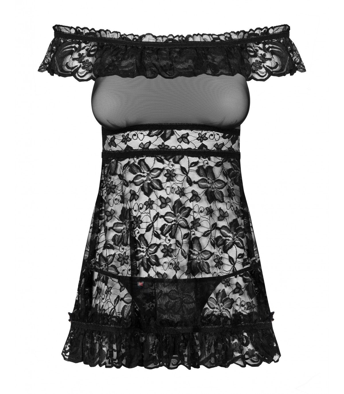 BLACK FLORAL SHIRT AND THONG L/XL