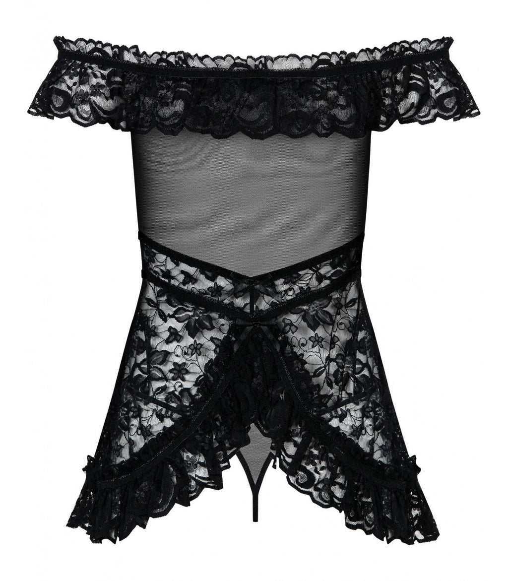 BLACK FLORAL SHIRT AND THONG L/XL