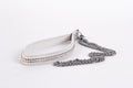 Lambskin handle with 2 rows of small rhinestones and white metal chain