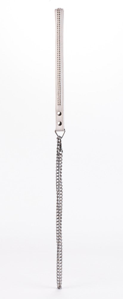 Lambskin handle with 2 rows of small rhinestones and white metal chain