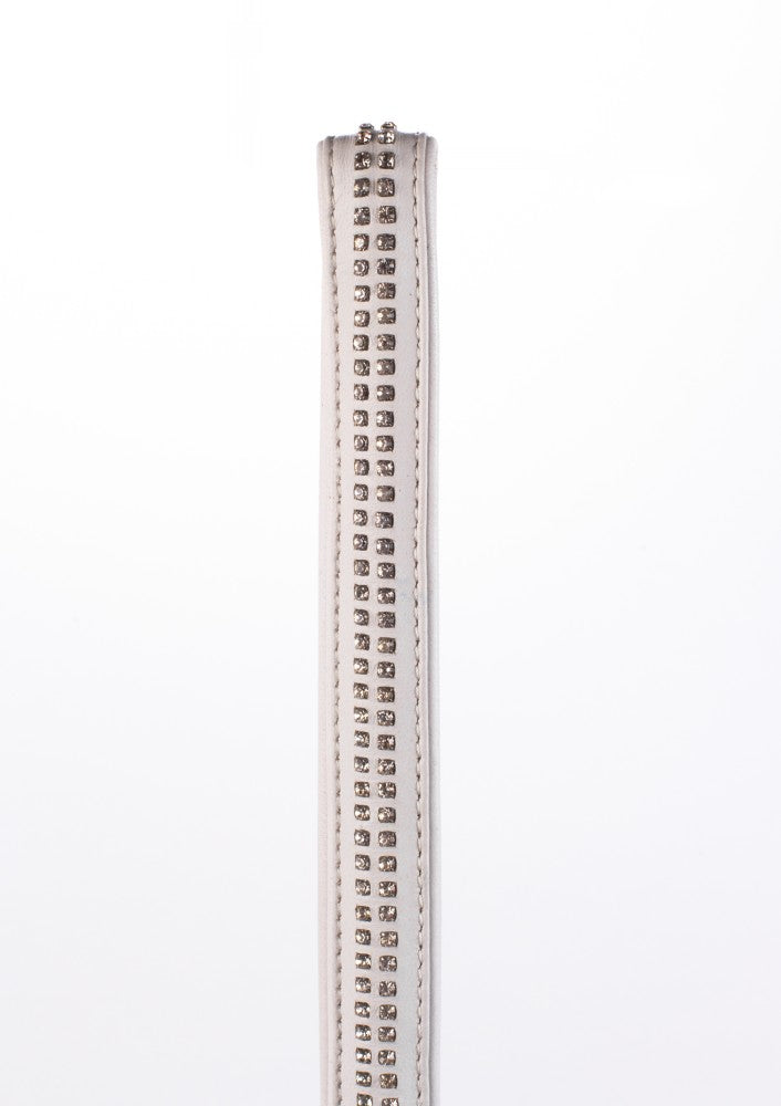 Lambskin handle with 2 rows of small rhinestones and white metal chain