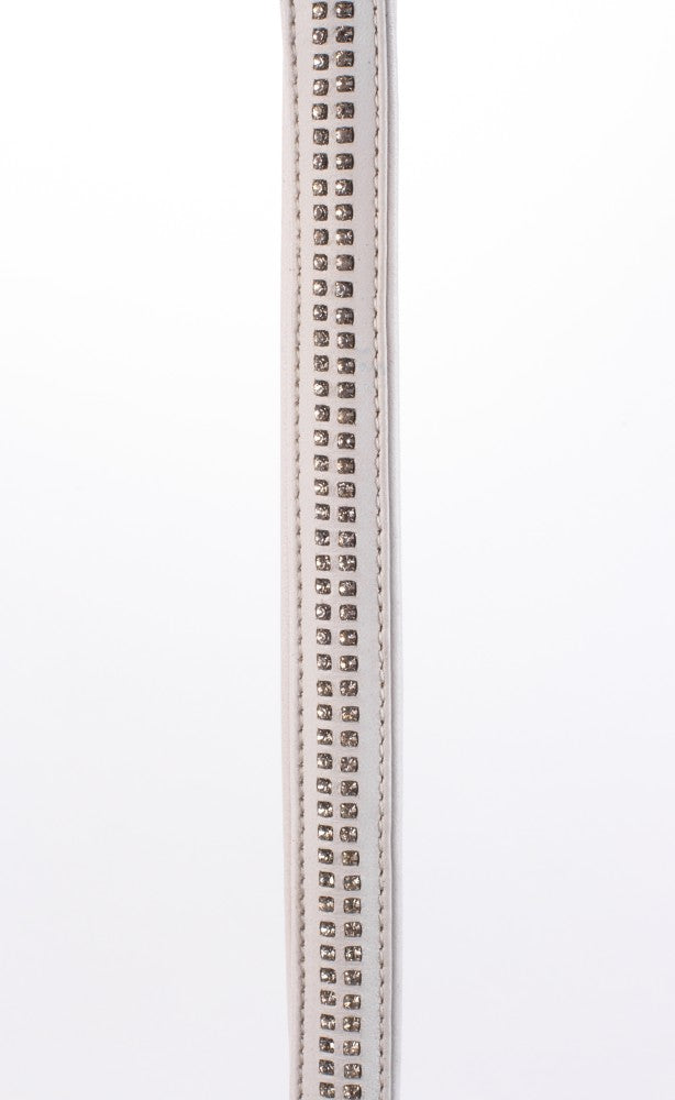 Lambskin handle with 2 rows of small rhinestones and white metal chain