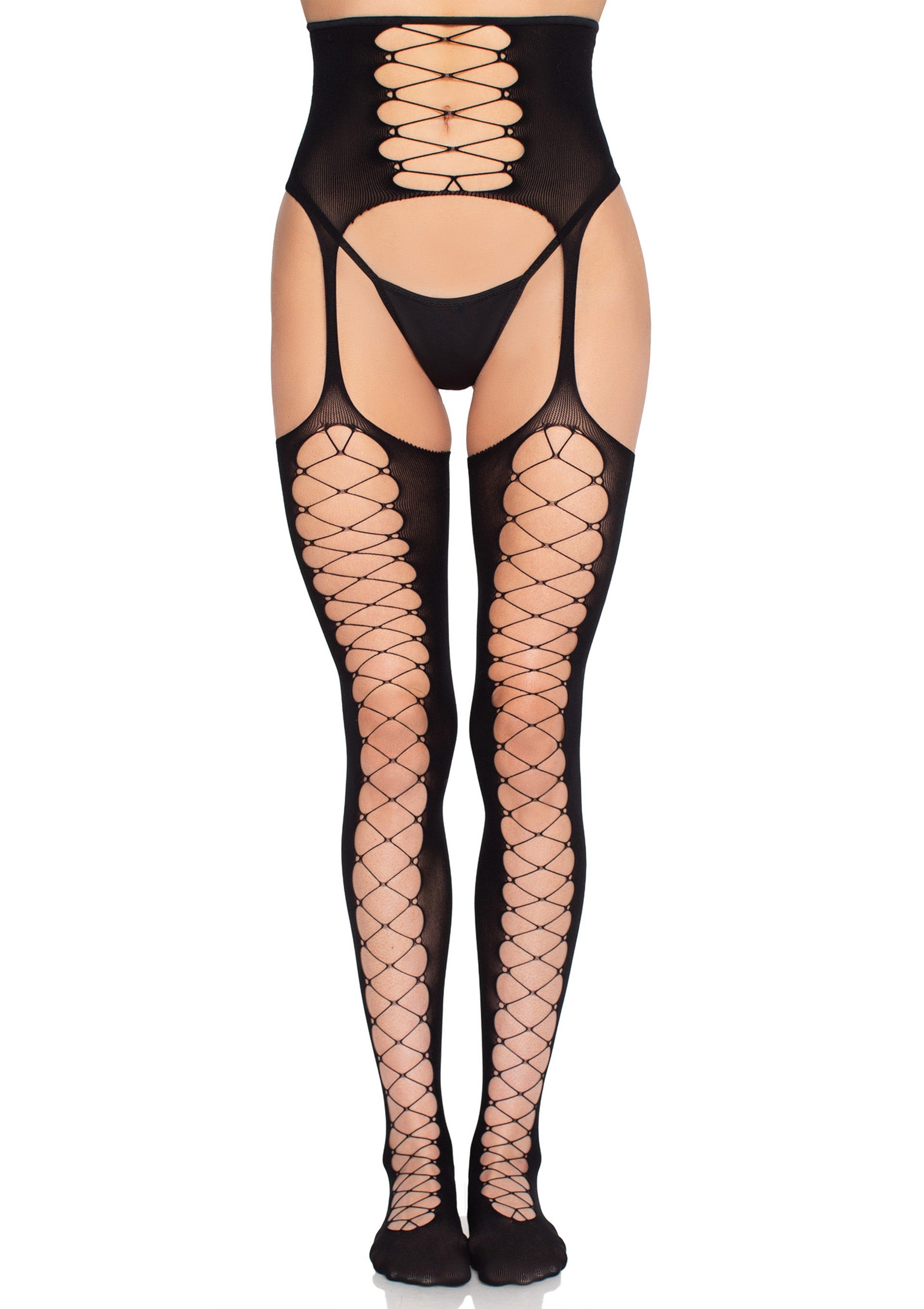 Black stockings with attached suspenders