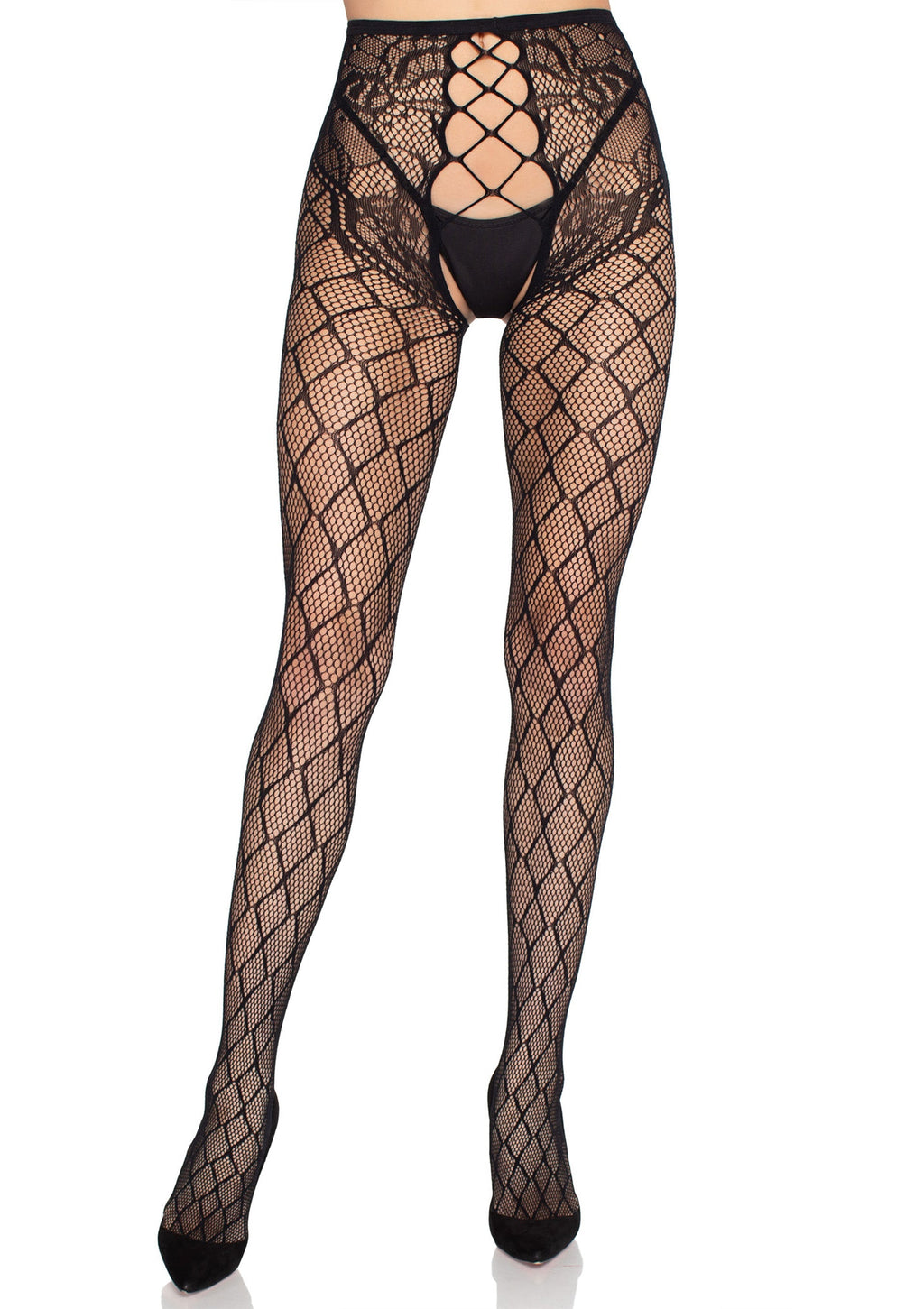 Black open crotch fishnet tights